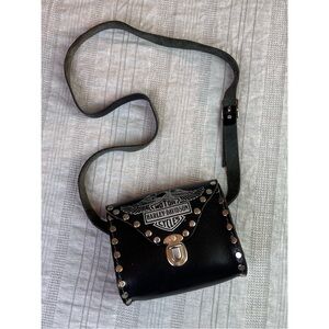 Vintage Harley-Davidson Black Studded Genuine Leather Crossbody Bag